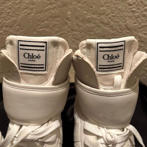 Chloe Women’s Size 41 Kick Leather & Mesh High Top Sneaker Cloudy Cream NEW - Picture 2 of 16
